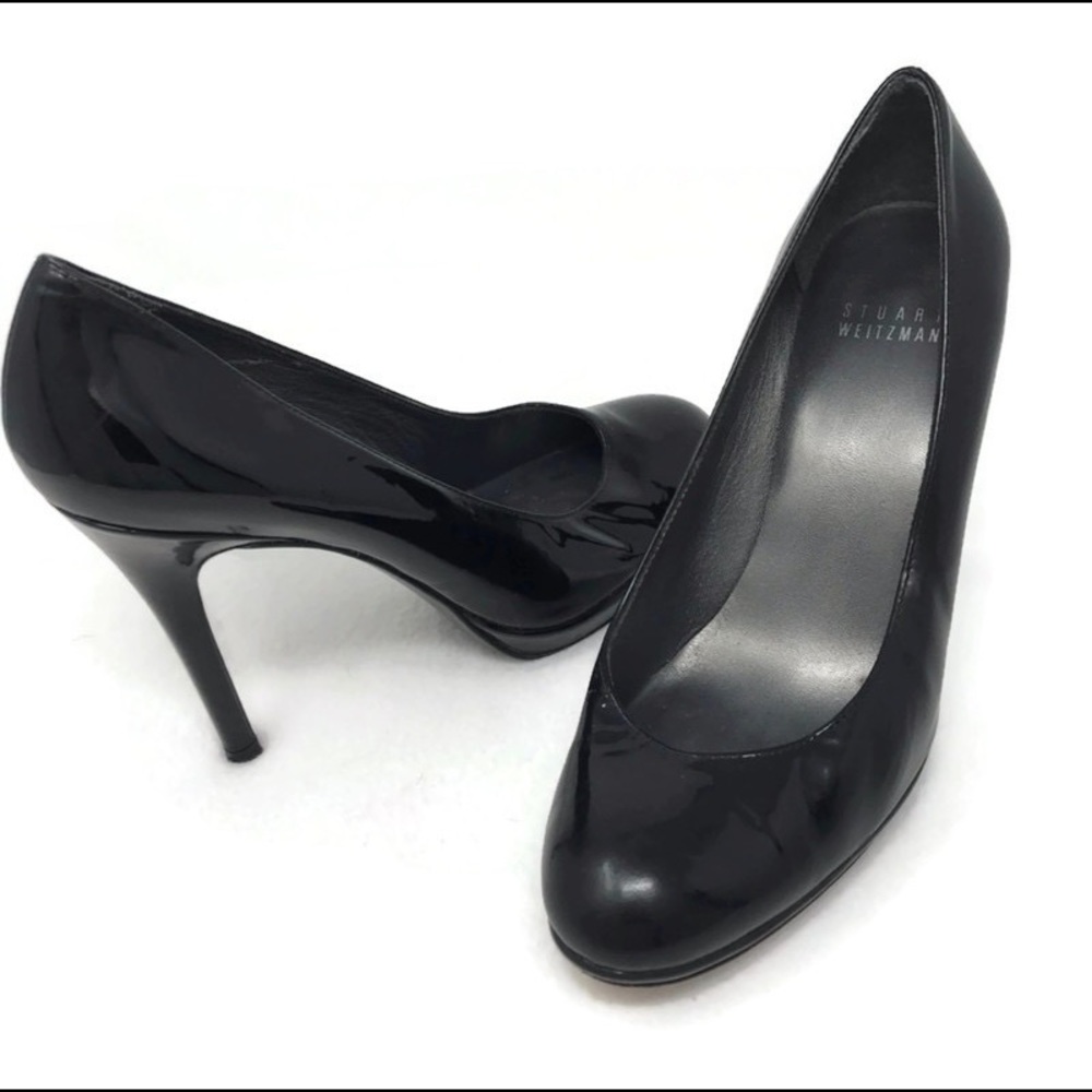Stuart Weitzman Black Patent Leather Platform Stiletto Heel Slip On Pump 7.5 - Picture 4 of 8